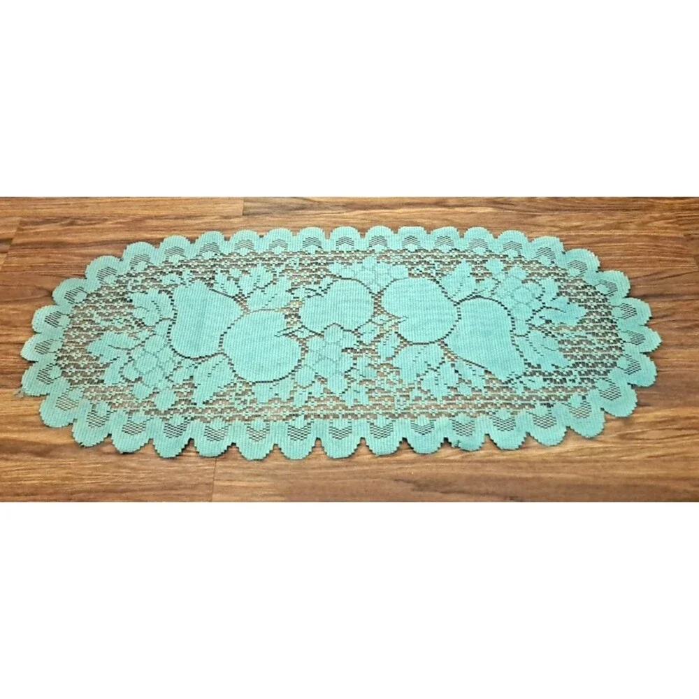 Green Lace Table Runner Fruit Apples Pear Dresser Scarf Country Cottage 30x13